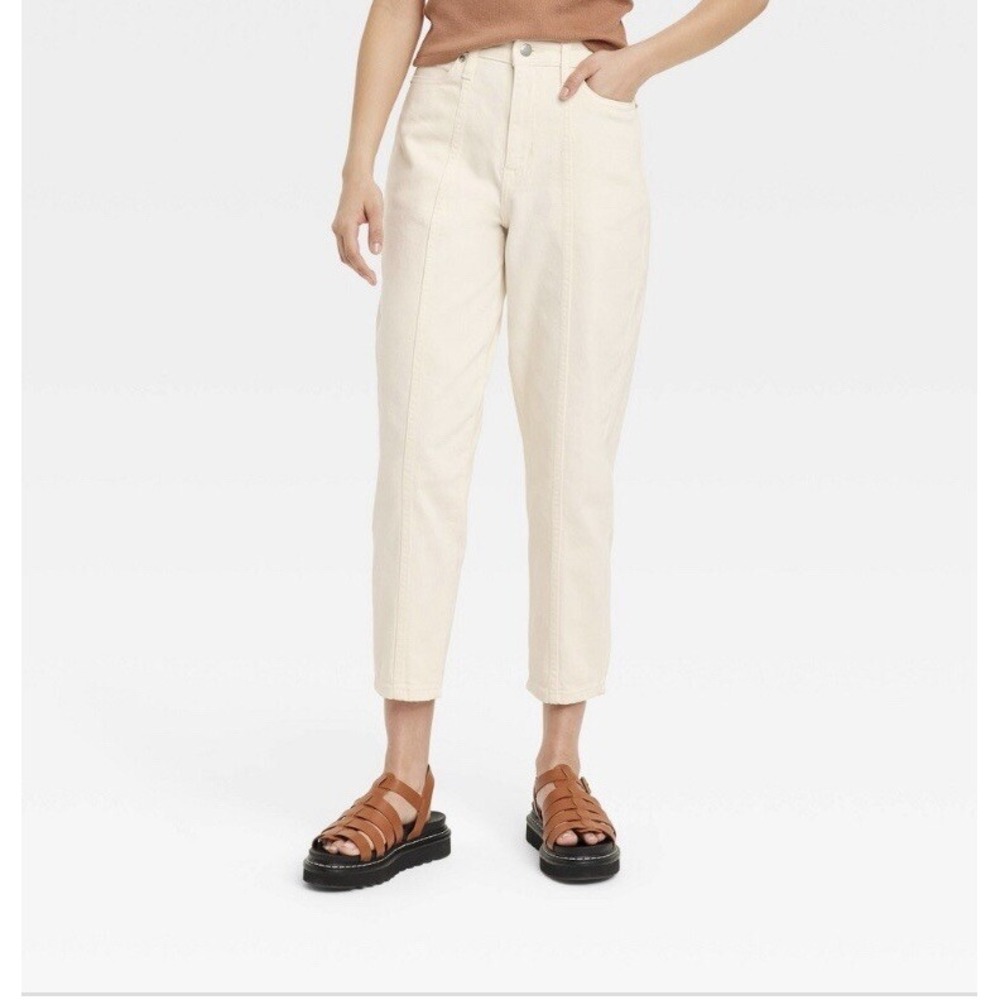 A New Day Women's Sz 16R Cream Ivory High Rise Waist Tapered Cropped Denim Jeans